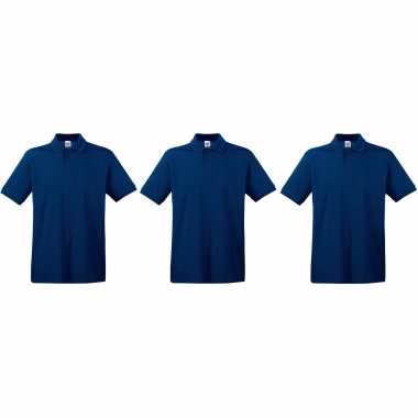 3 pack maat m premium polo t shirts / poloshirts donkerblauw/navy katoen heren