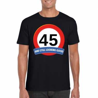 45 jaar verkeersbord t-shirt zwart volwassenen