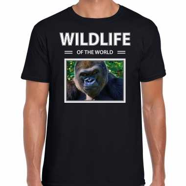 Aap foto t shirt zwart heren wildlife of the world cadeau shirt gorilla apen liefhebber