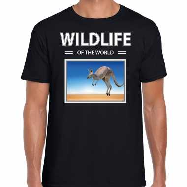 Angoeroe foto t shirt zwart heren wildlife of the world cadeau shirt kangoeroes liefhebber