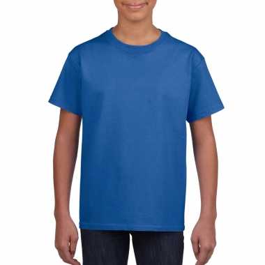 Basic kinder shirt meisjes jongens ronde hals blauw katoen