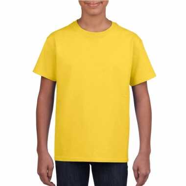 Basic kinder shirt meisjes jongens ronde hals geel katoen