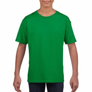 Basic kinder shirt meisjes jongens ronde hals groen katoen