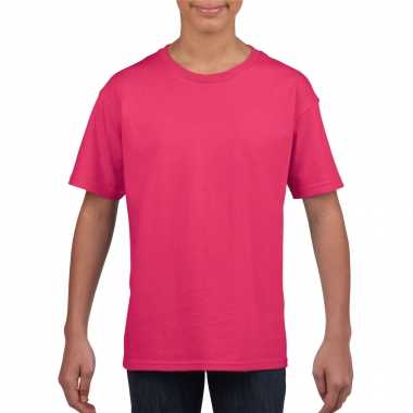 Basic kinder shirt meisjes jongens ronde hals roze katoen