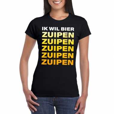 Bier zuipen fun t shirt zwart dames