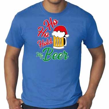 Blauw kerst shirt / kerstkleding ho ho hold my beer heren grote maten