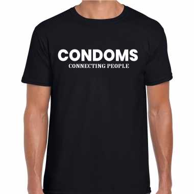 Condoms connecting people condooms fun / fout shirt zwart heren
