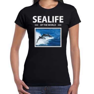 Dolfijnen foto t shirt zwart dames sealife of the world cadeau shirt dolfijnen liefhebber