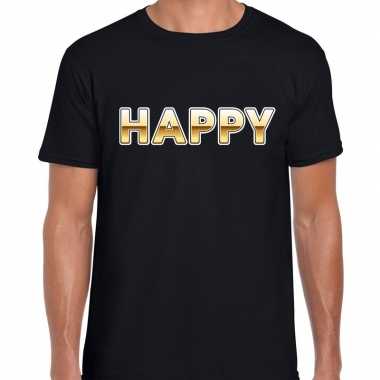Fun happy t shirt zwart / goud heren