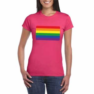 Gay pride/ lgbtshirt regenboog vlag roze dames