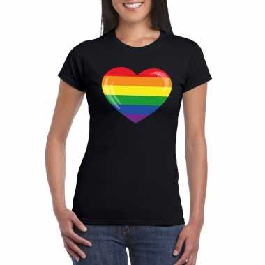 Gay pride t shirt regenboog vlag hart zwart dames