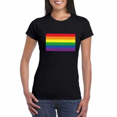 Gay pride t shirt regenboog vlag zwart dames