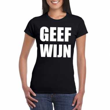 Geef wijn fun t shirt dames zwart
