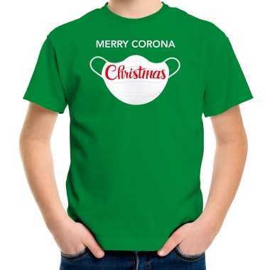 Groen kerst shirt/ kerstkleding merry corona christmas kinderen