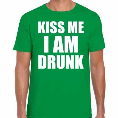Groen kiss me i am drunk shirt fun t shirt heren