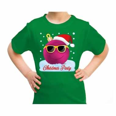 Groen t shirt / kerstkleding coole blauwe kerstbal christmas party kinderen