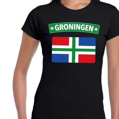 Groningen vlag t shirt zwart dames