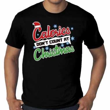 Grote maten kerstborrel shirt / fout kerst t shirt calories dont count at christmas zwart heren