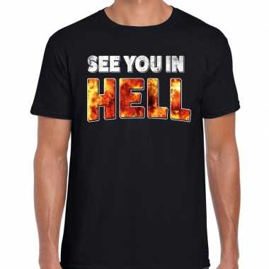 Halloween see you hell / zie je hel horror shirt zwart heren