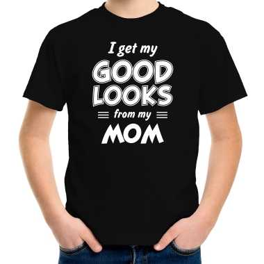 I get my good looks from my mom kado shirt zwart kleuter / kinderen