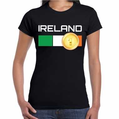 Ireland / ierland landen shirt gouden medaille ierse vlag zwart dames