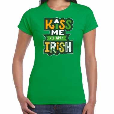 Kiss me im irish feest shirt / outfit groen dames st. patricksday