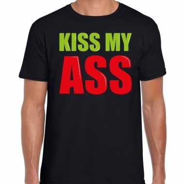 Kiss my ass fun tekst / verjaardag t shirt zwart heren