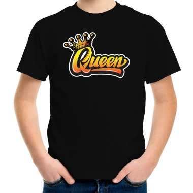 Koningsdag shirt zwart kinderen/ meisjes queen kroon