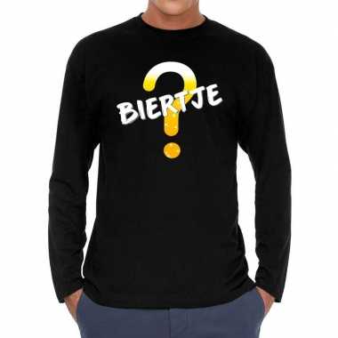 Long sleeve t shirt zwart biertje bedrukking heren