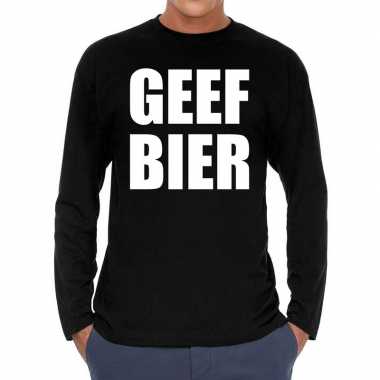 Long sleeve t shirt zwart geef bier bedrukking heren