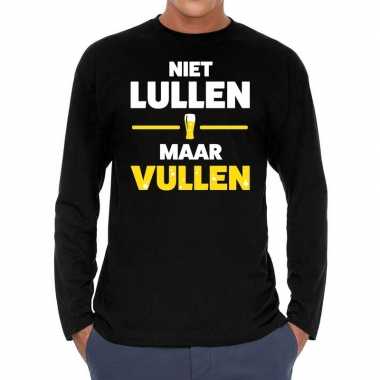 Long sleeve t shirt zwart niet lullen maar vullen bedrukking heren