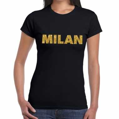 Milan gouden letters fun t shirt zwart dames