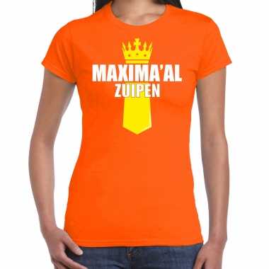 Oranje queen maximaal zuipen shirt kroontje koningsdag t shirt dames