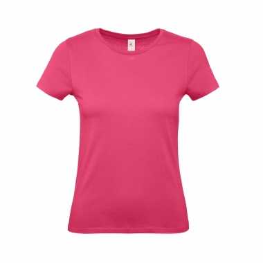 Set 2x stuks basic dames shirts ronde hals fuchsia roze katoen, maat: xs (34)