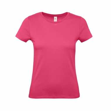 Set 3x stuks basic dames shirts ronde hals fuchsia roze katoen, maat: 2xl (44)