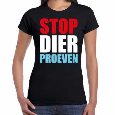 Stop dier proeven protest / betoging shirt zwart dames