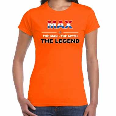 Supporter t shirt max the legend oranje dames