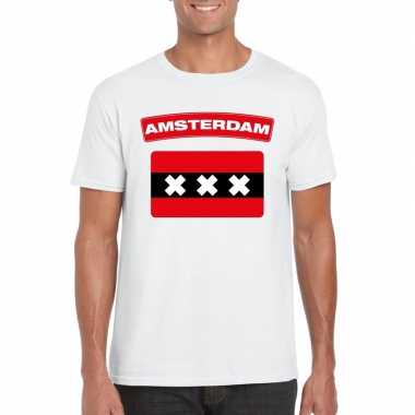 T shirt amsterdamse vlag wit heren