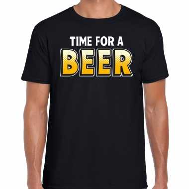Time for a beer fun shirt zwart heren drank bier thema