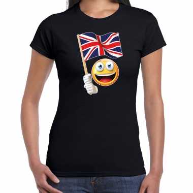 Verenigd koninkrijk fan shirt smiley uk zwaaivlaggetje zwart dames