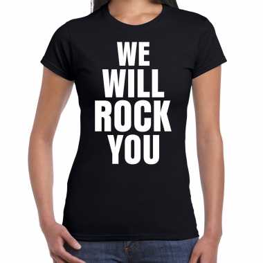 We will rock you shirt zwart foute tekst shirt dames