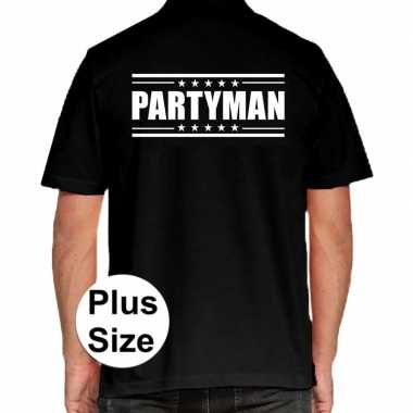 Zwart plus size partyman polo t shirt heren
