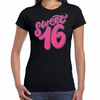 Zwart sweet 16 verjaardags kado t shirt / outfit dames
