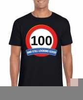100 jaar verkeersbord t-shirt zwart volwassenen