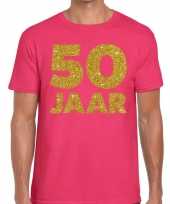 50 jaar fun jubileum t-shirt roze goud heren