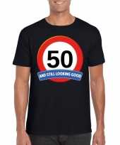 50 jaar verkeersbord t-shirt zwart volwassenen