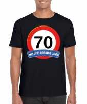 70 jaar verkeersbord t-shirt zwart volwassenen