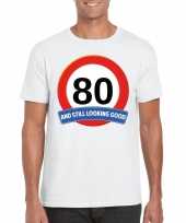 80 jaar verkeersbord t-shirt wit volwassenen