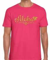 Aloha goud glitter hawaii fun t-shirt roze heren