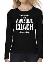 Awesome coach cadeau t-shirt long sleeve zwart voor dames